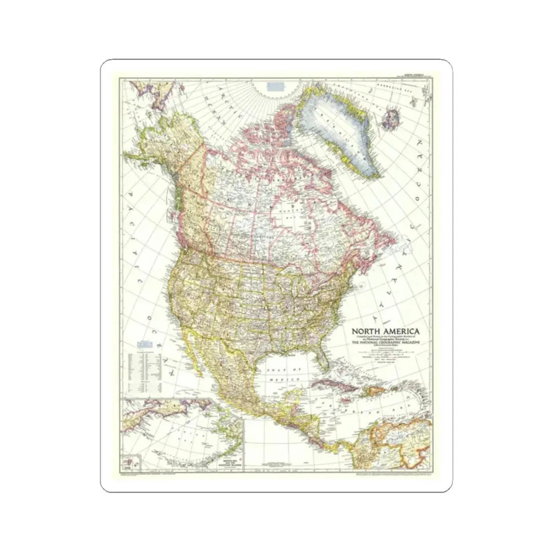 North America (1952) (Map) STICKER Vinyl Kiss-Cut Decal 2 Inch White - The Sticker Space