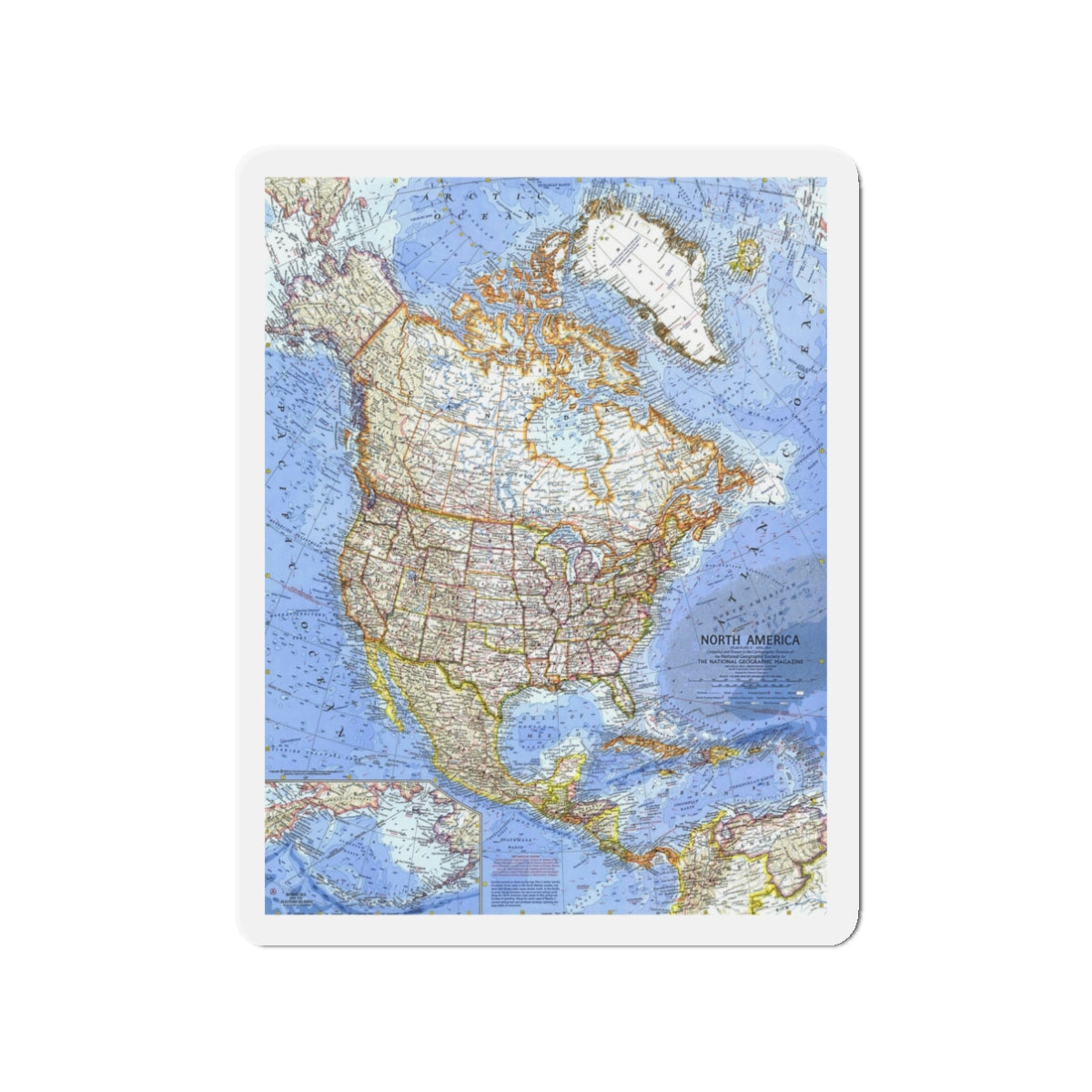 North America (1964) (Map) Refrigerator Magnet-3" x 3"-The Sticker Space