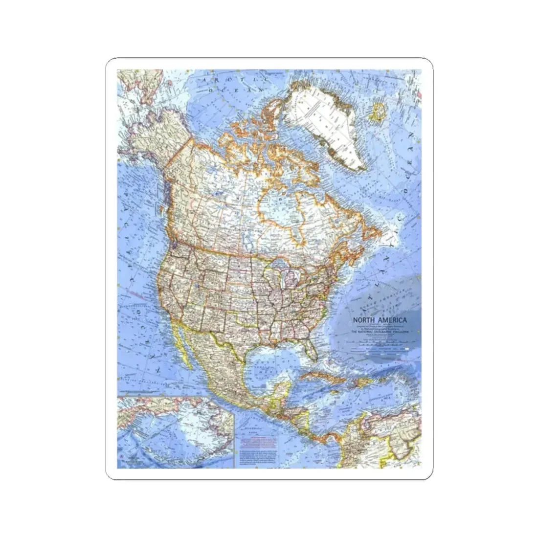 North America (1964) (Map) STICKER Vinyl Kiss-Cut Decal 2 Inch White - The Sticker Space