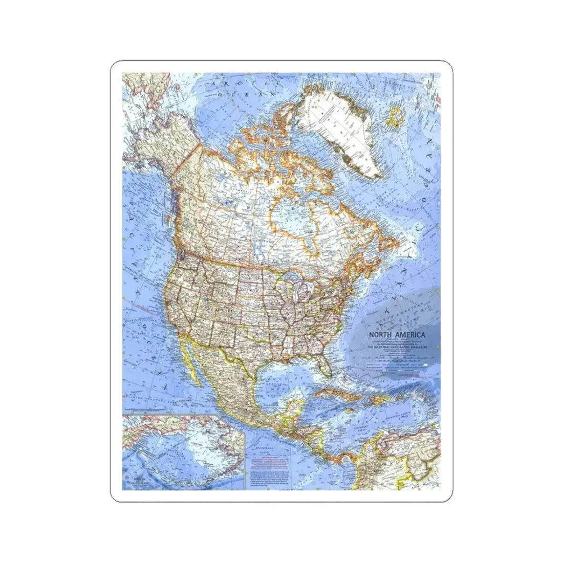 North America (1964) (Map) STICKER Vinyl Kiss-Cut Decal 3 Inch White - The Sticker Space