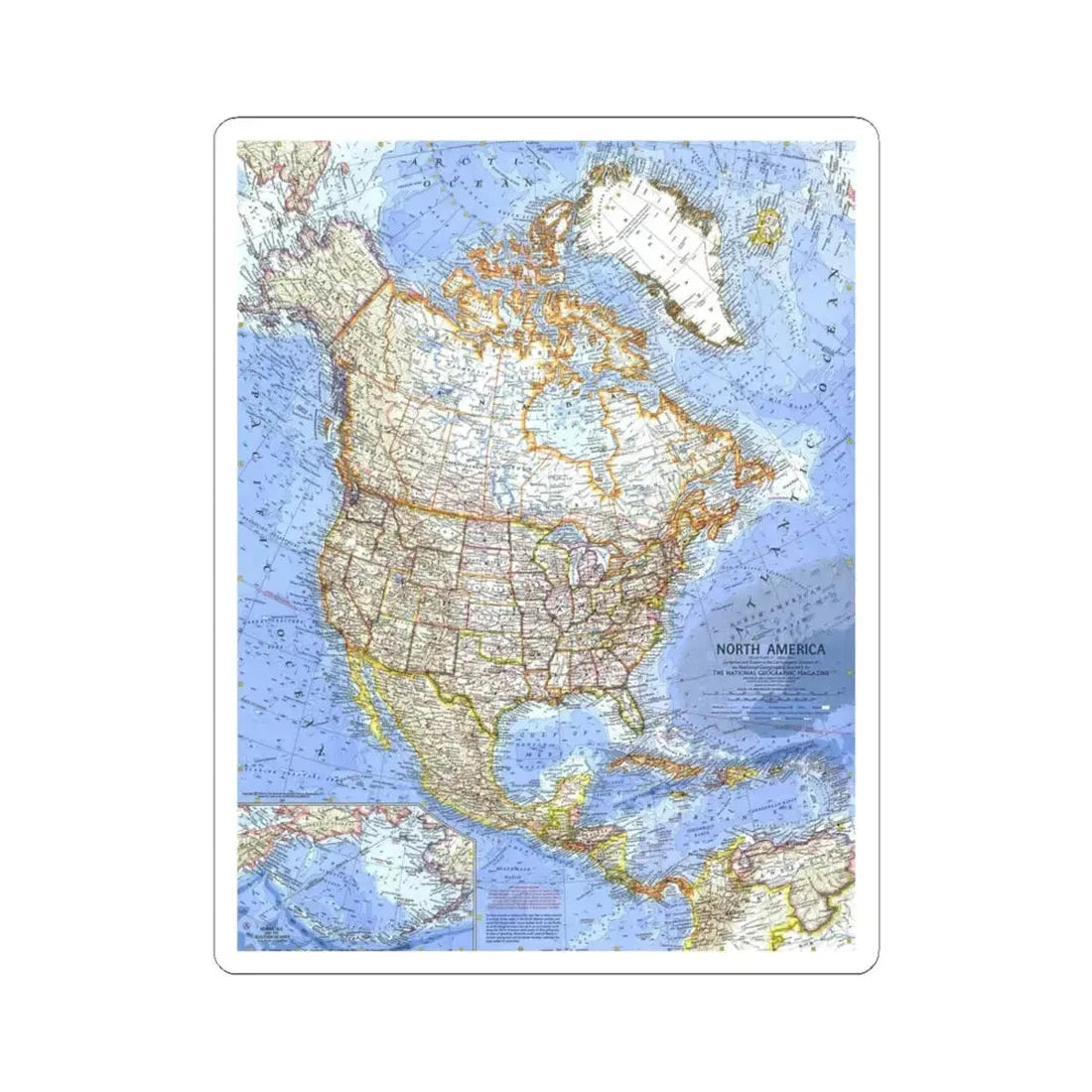 North America (1964) (Map) STICKER Vinyl Kiss-Cut Decal 4 Inch White - The Sticker Space