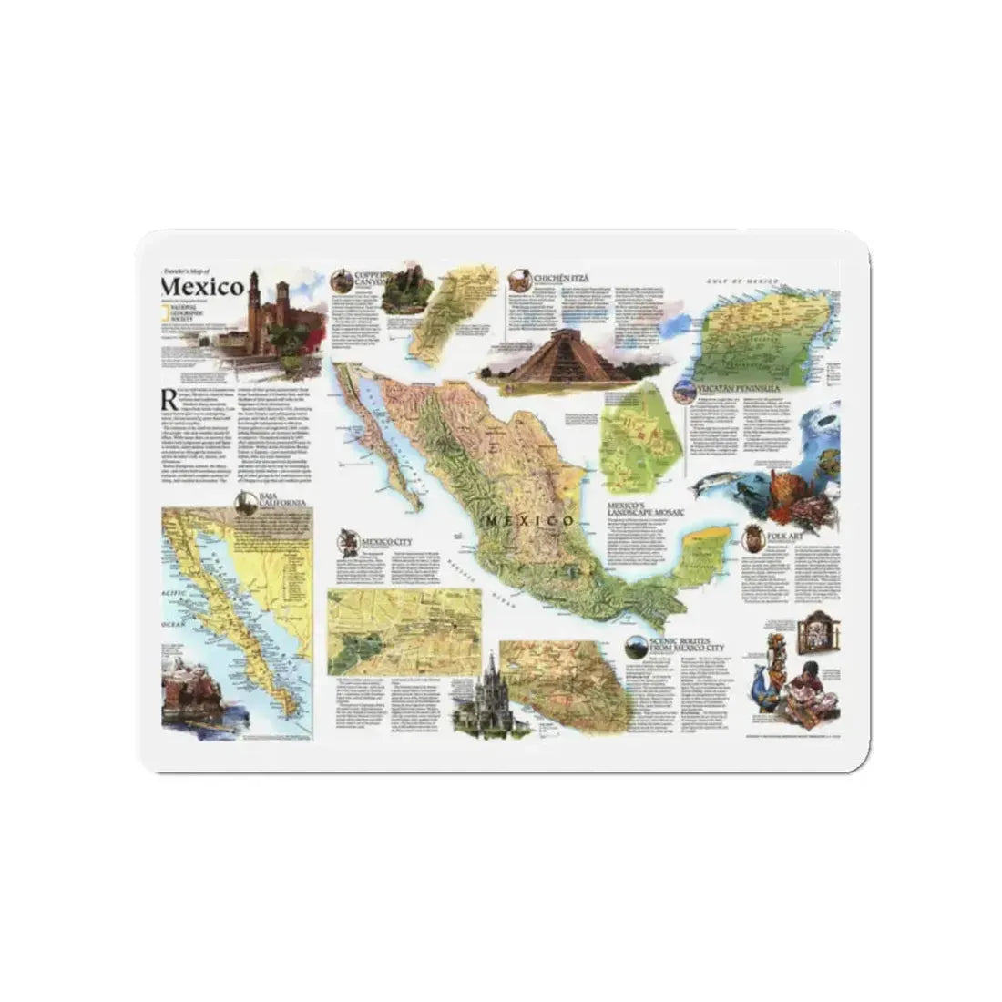North America - A Traveller's Map of Mexico (1994) (Map) Refrigerator Magnet 2 Inch - The Sticker Space