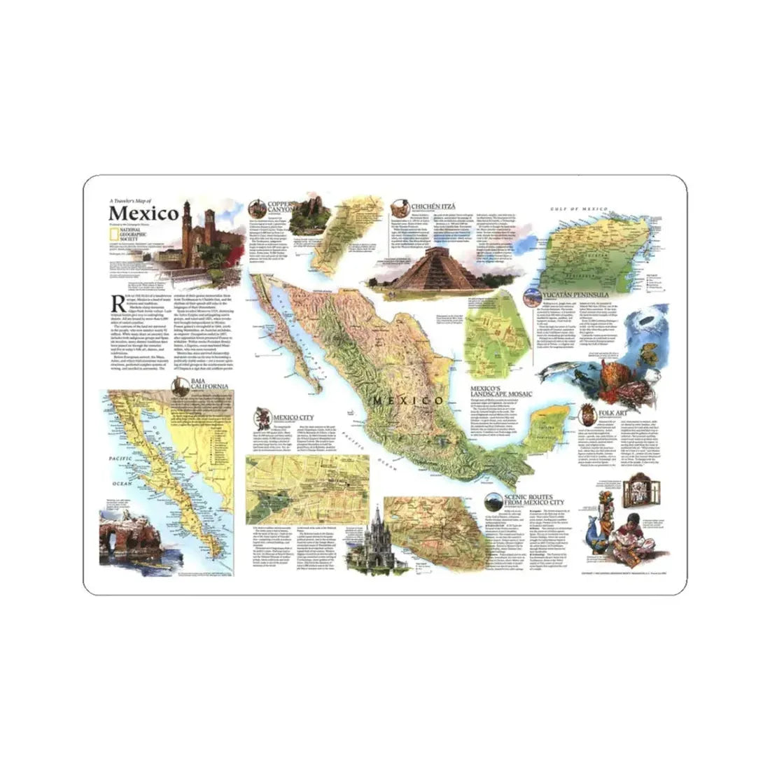 North America - A Traveller's Map of Mexico (1994) (Map) STICKER Vinyl Kiss-Cut Decal 3 Inch White - The Sticker Space