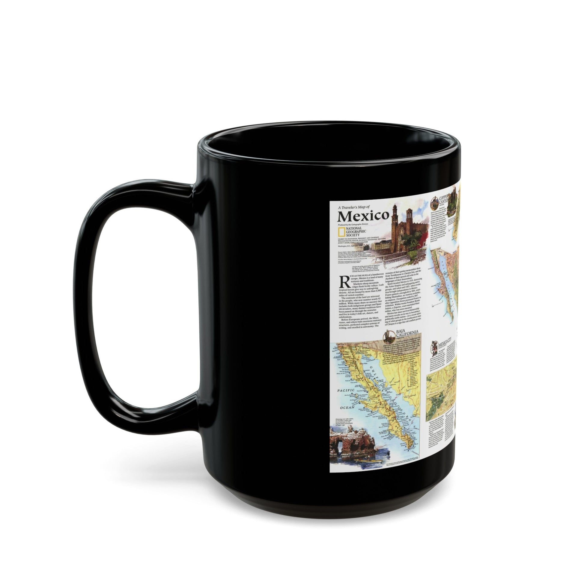 North America - A Traveller's Map of Mexico (1994) (Map) Black Coffee Mug-The Sticker Space