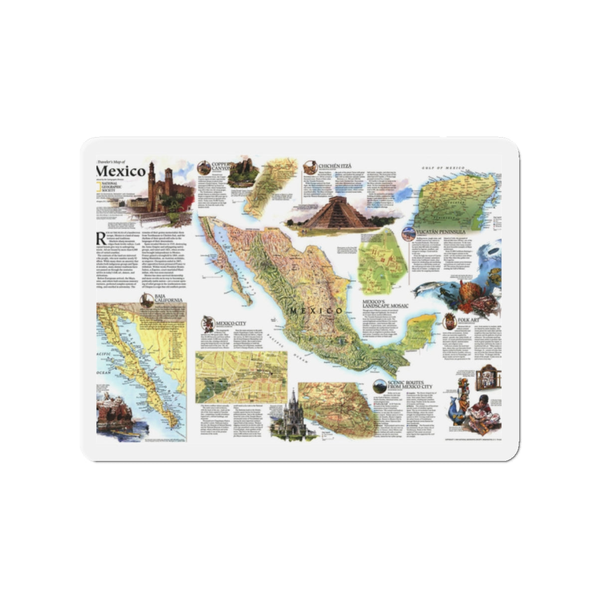 North America - A Traveller's Map of Mexico (1994) (Map) Refrigerator Magnet-2" x 2"-The Sticker Space