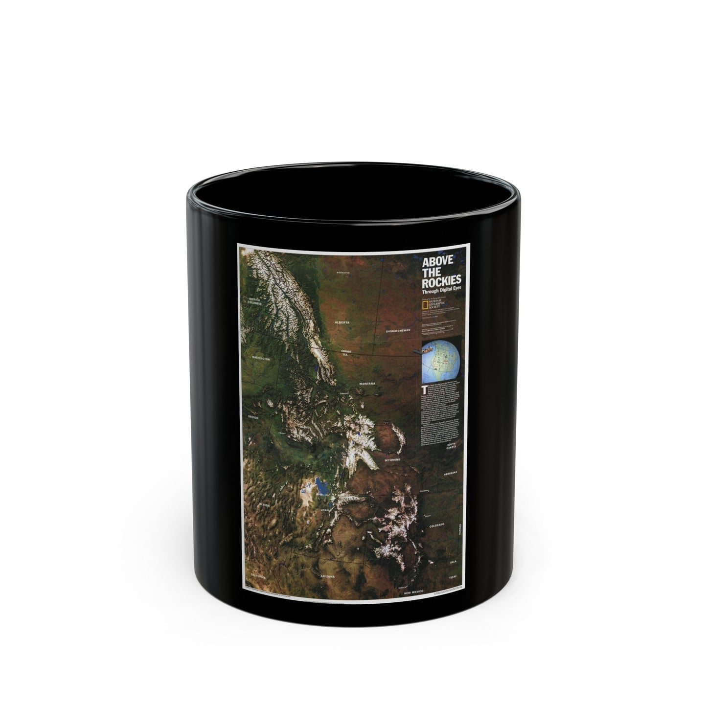 North America - Above the Rockies Through Digital Eyes (1995) (Map) Black Coffee Mug-11oz-The Sticker Space