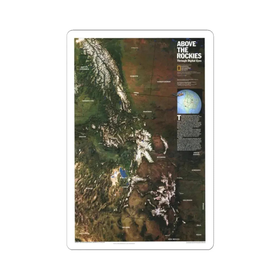 North America - Above the Rockies Through Digital Eyes (1995) (Map) STICKER Vinyl Kiss-Cut Decal 2 Inch White - The Sticker Space