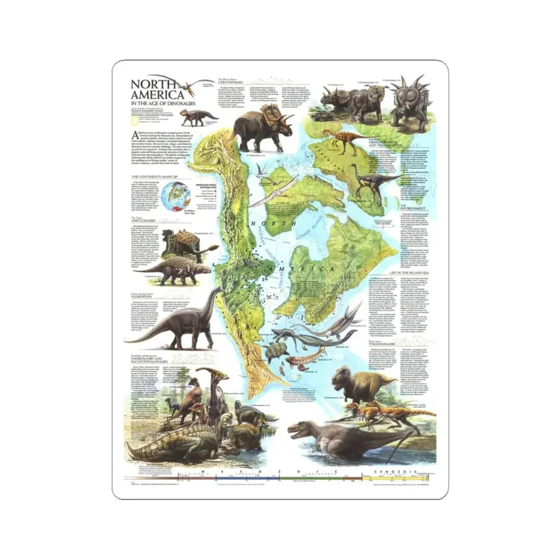 North America - Age of Dinosaurs (1993) (Map) STICKER Vinyl Kiss-Cut Decal 3 Inch White - The Sticker Space