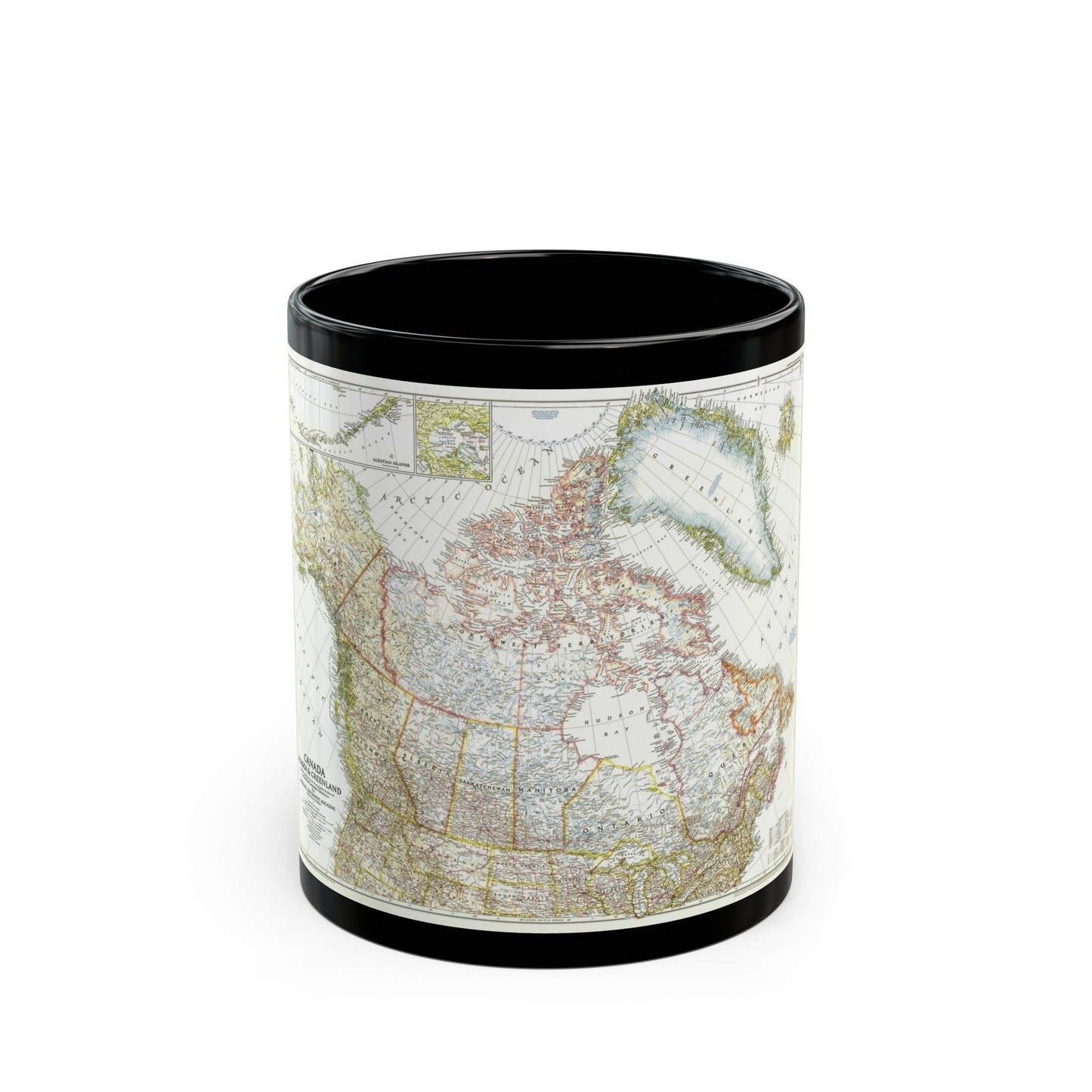 North America - Canada, Alaska, Greenland (1947) (Map) Black Coffee Mug-11oz-The Sticker Space