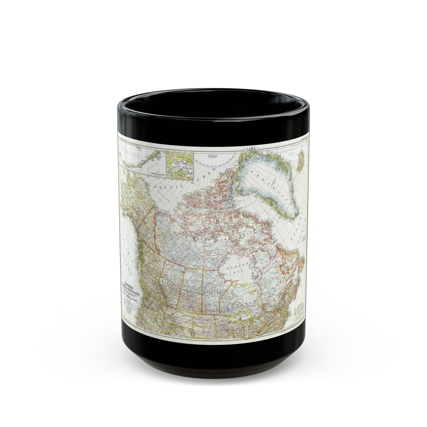 North America - Canada, Alaska, Greenland (1947) (Map) Black Coffee Mug-15oz-The Sticker Space