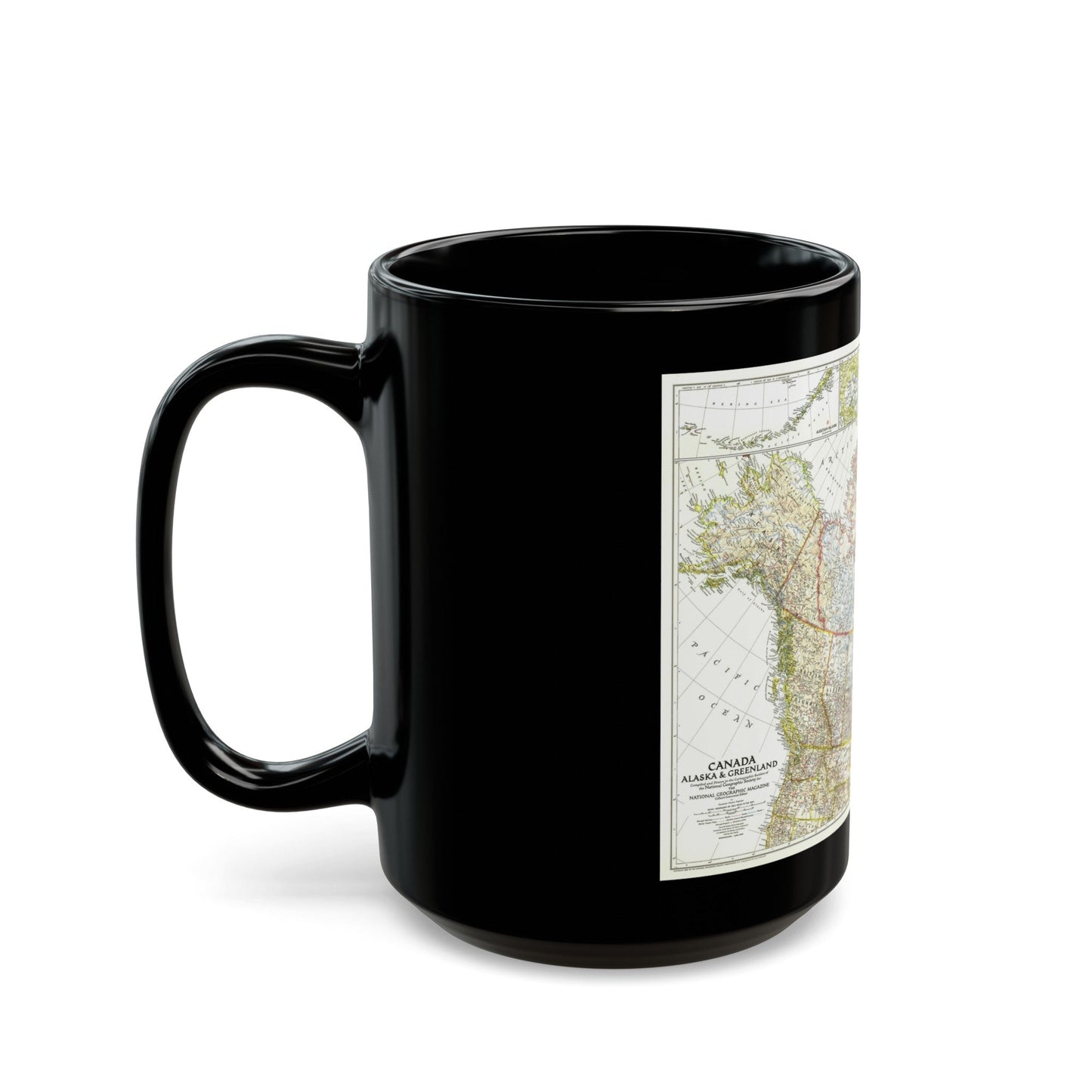 North America - Canada, Alaska, Greenland (1947) (Map) Black Coffee Mug-The Sticker Space