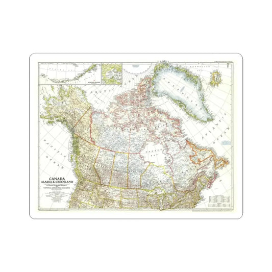 North America - Canada, Alaska, Greenland (1947) (Map) STICKER Vinyl Kiss-Cut Decal 2 Inch White - The Sticker Space