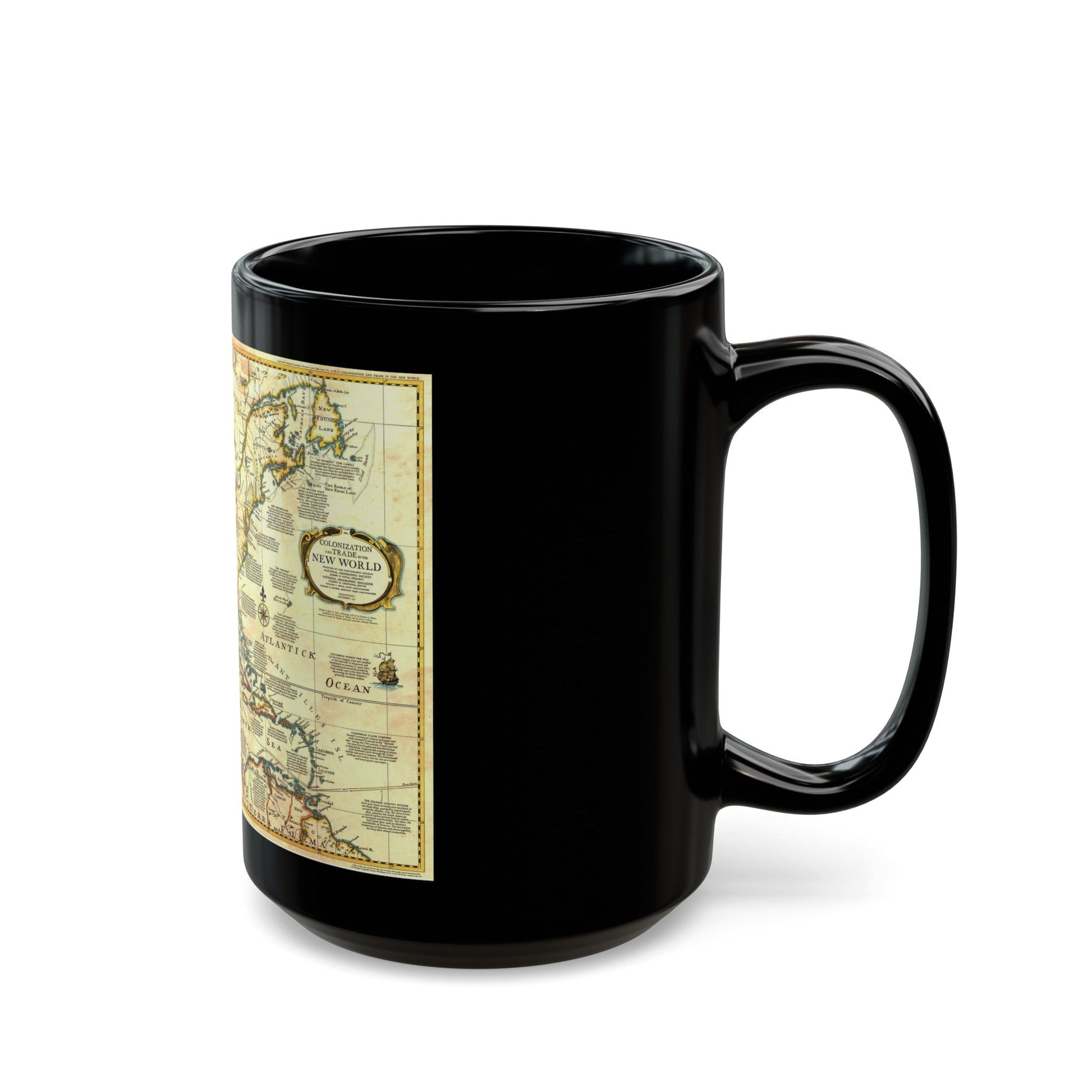 North America - Colonization and Trade (1977) (Map) Black Coffee Mug-The Sticker Space