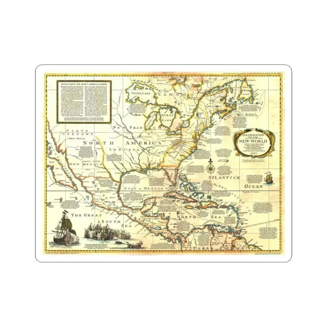 North America - Colonization and Trade (1977) (Map) STICKER Vinyl Kiss-Cut Decal 4 Inch White - The Sticker Space