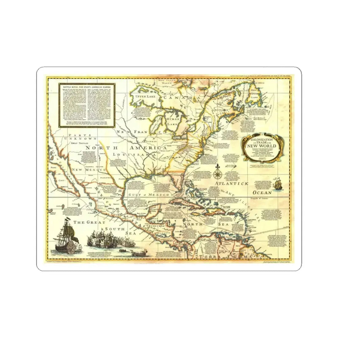 North America - Colonization and Trade (1977) (Map) STICKER Vinyl Kiss-Cut Decal 6 Inch White - The Sticker Space