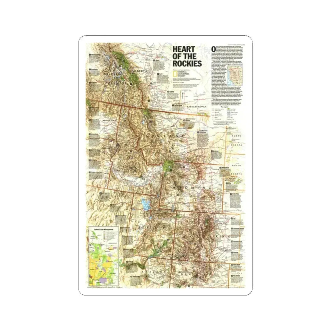 North America - Heart of the Rockies (1995) (Map) STICKER Vinyl Kiss-Cut Decal 2 Inch White - The Sticker Space