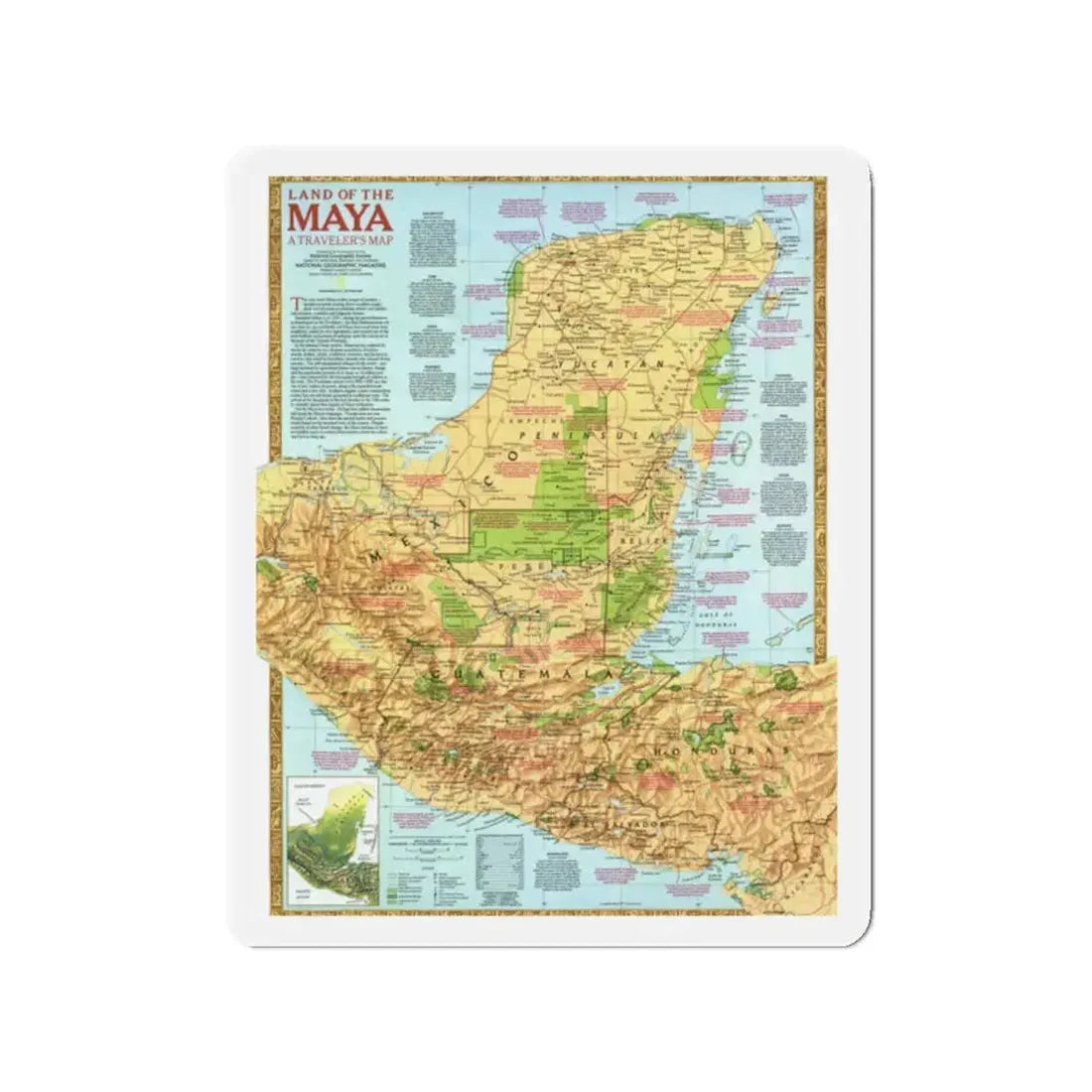 North America - Land of the Maya, A Traveller's Map (1990) (Map) Refrigerator Magnet 2 Inch - The Sticker Space