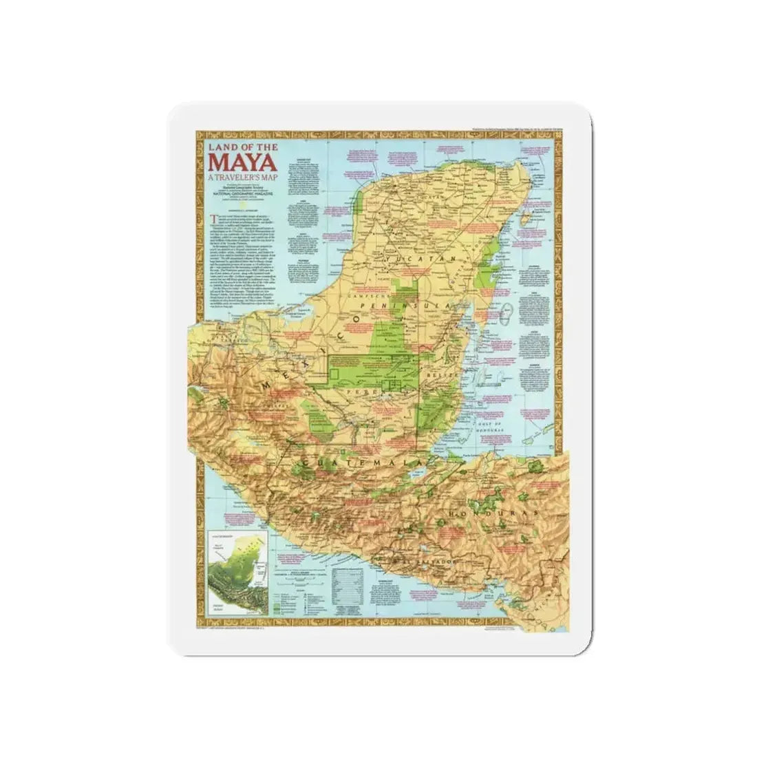 North America - Land of the Maya, A Traveller's Map (1990) (Map) Refrigerator Magnet 3 Inch - The Sticker Space