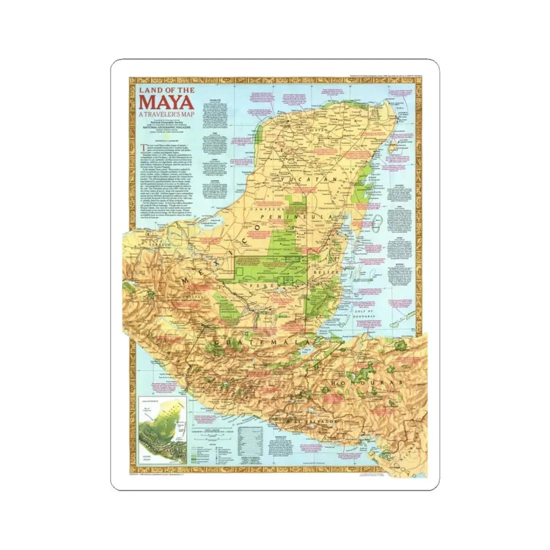 North America - Land of the Maya, A Traveller's Map (1990) (Map) STICKER Vinyl Kiss-Cut Decal 3 Inch White - The Sticker Space