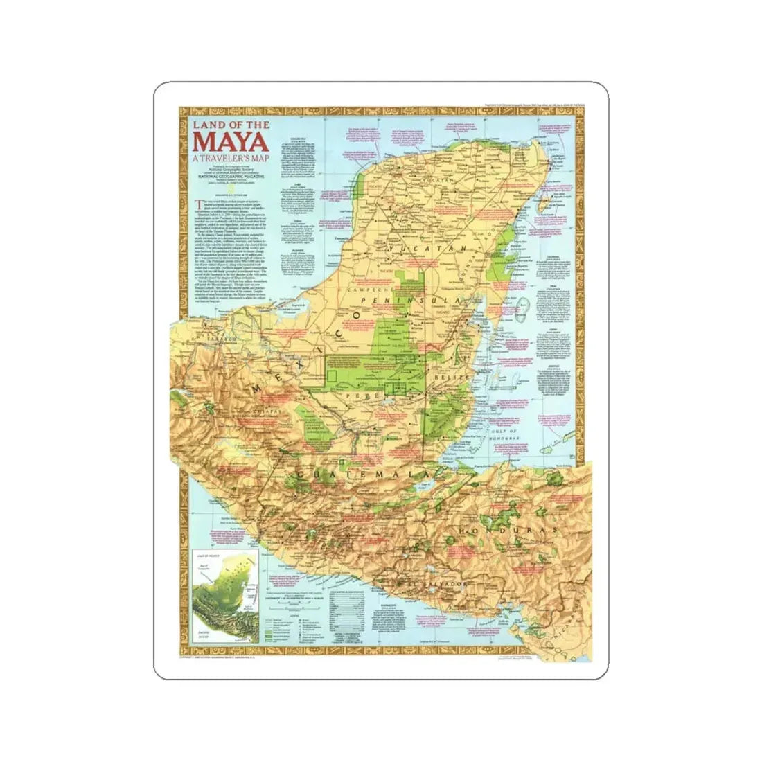 North America - Land of the Maya, A Traveller's Map (1990) (Map) STICKER Vinyl Kiss-Cut Decal 6 Inch White - The Sticker Space