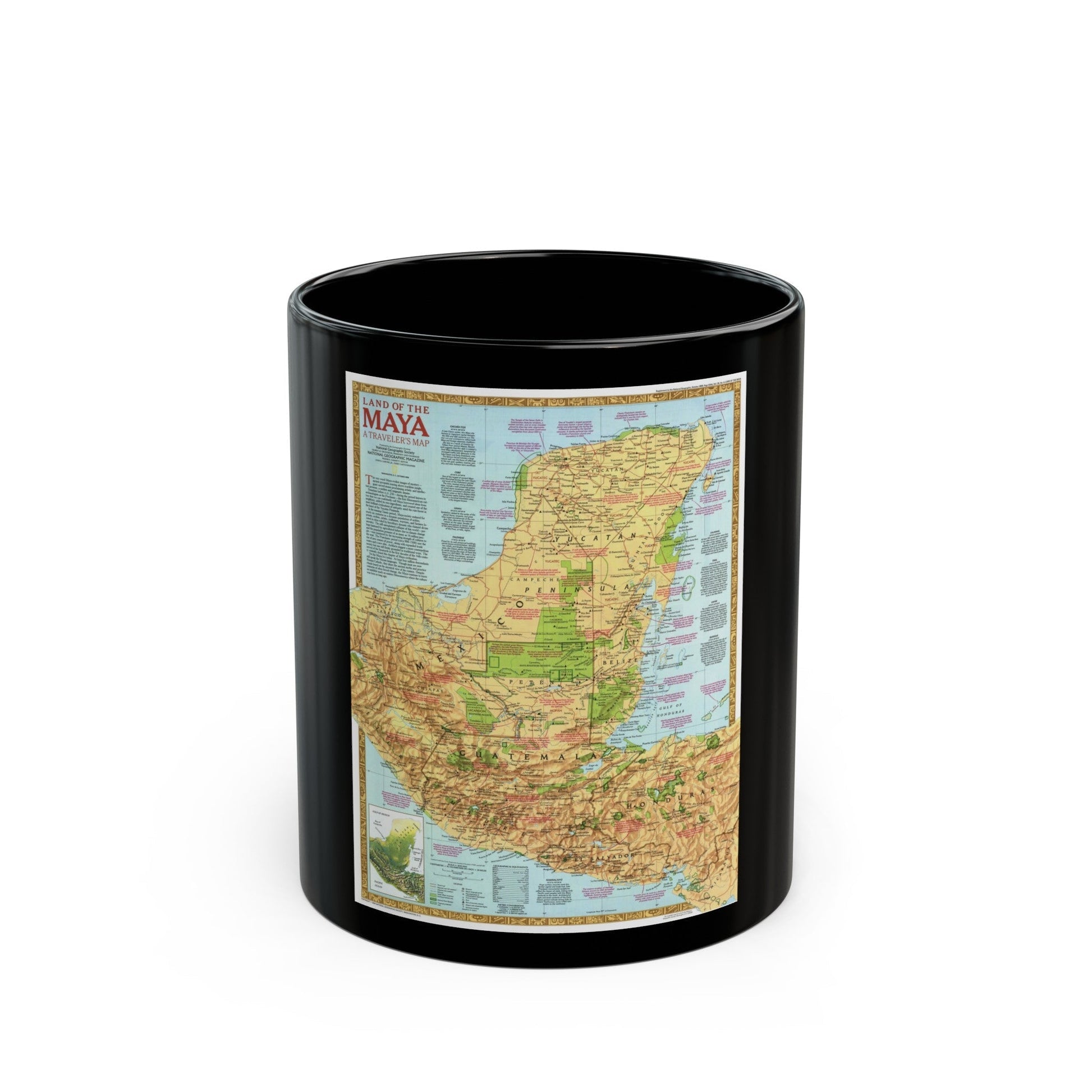 North America - Land of the Maya, A Traveller's Map (1990) (Map) Black Coffee Mug-11oz-The Sticker Space