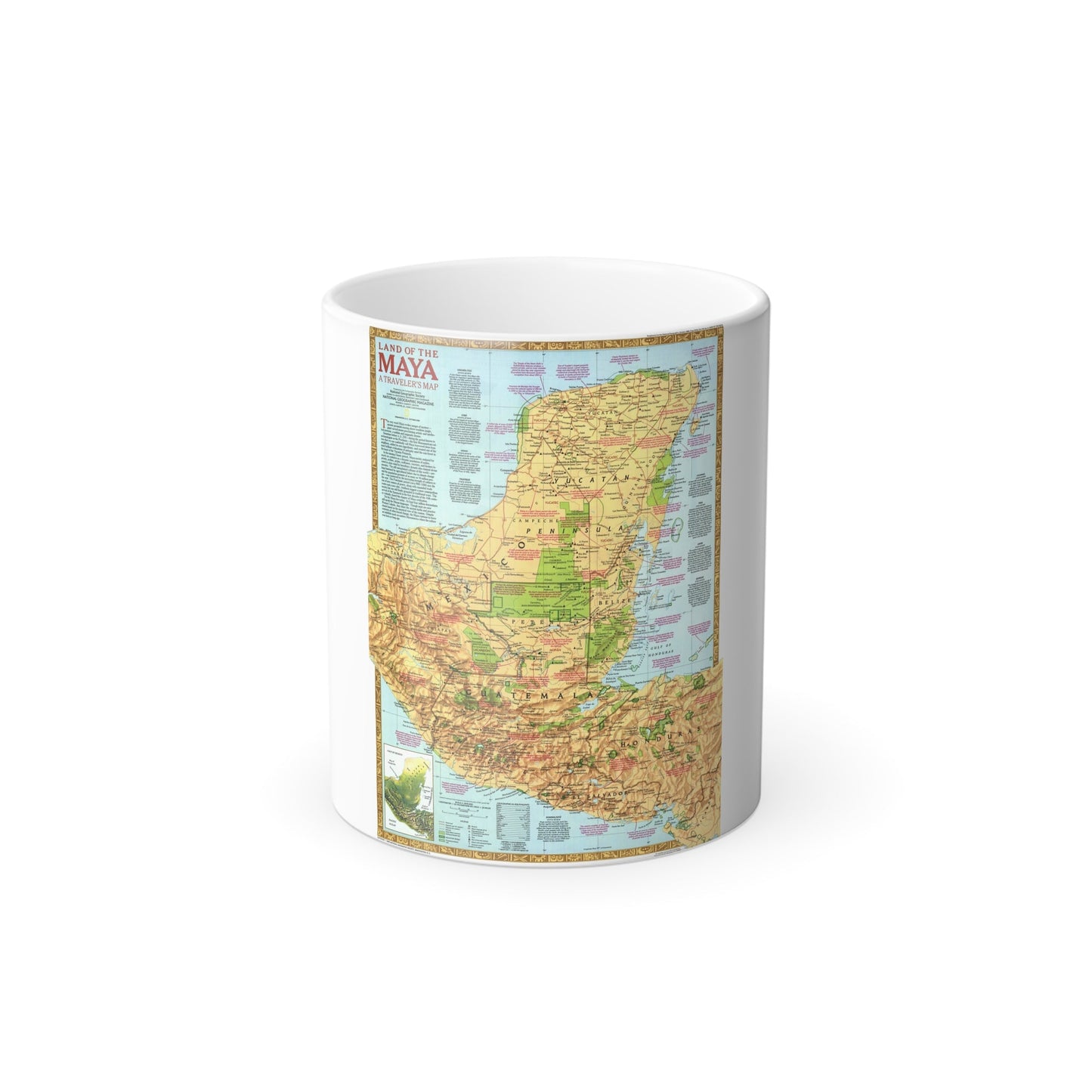 North America - Land of the Maya, A Traveller's Map (1990) (Map) Color Changing Mug 11oz-11oz-The Sticker Space