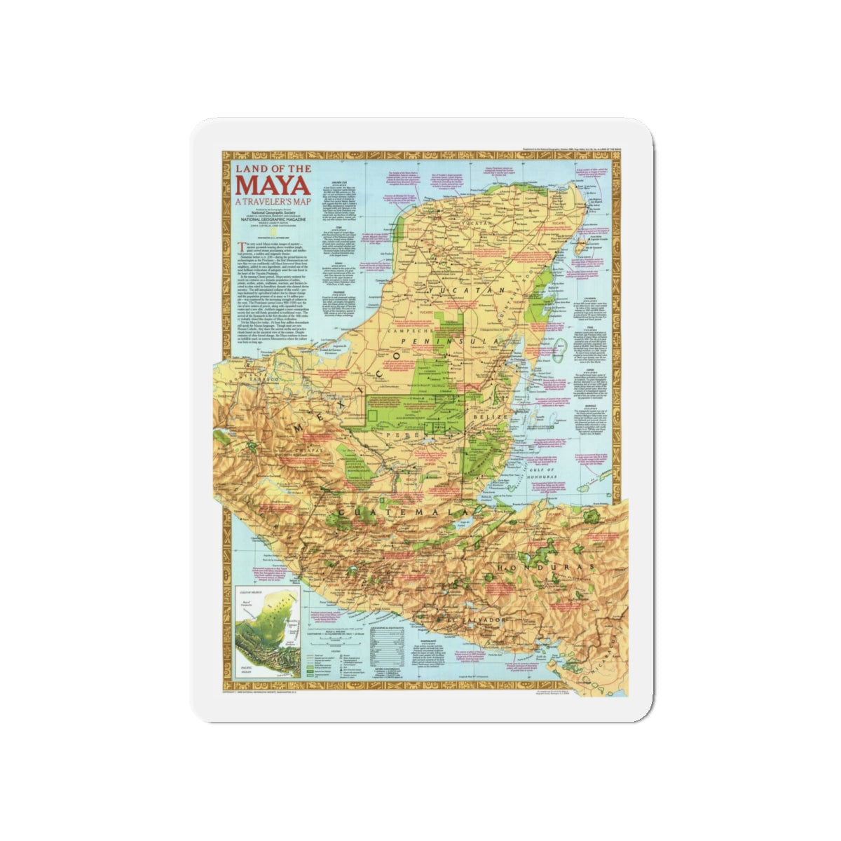 North America - Land of the Maya, A Traveller's Map (1990) (Map) Refrigerator Magnet-4" x 4"-The Sticker Space