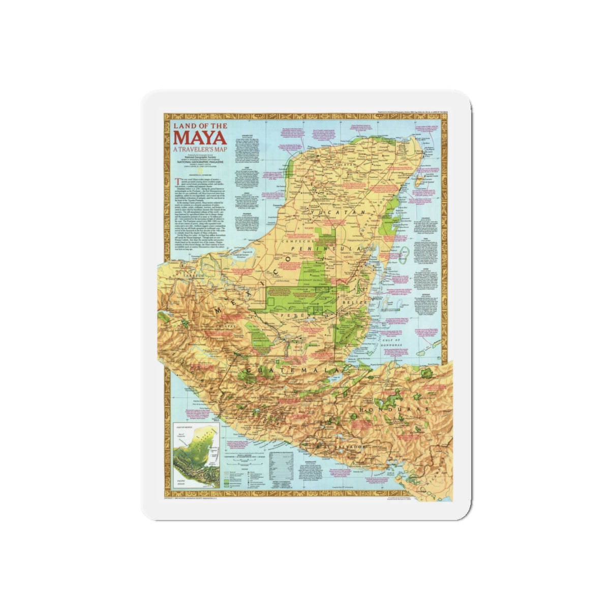 North America - Land of the Maya, A Traveller's Map (1990) (Map) Refrigerator Magnet-5" x 5"-The Sticker Space