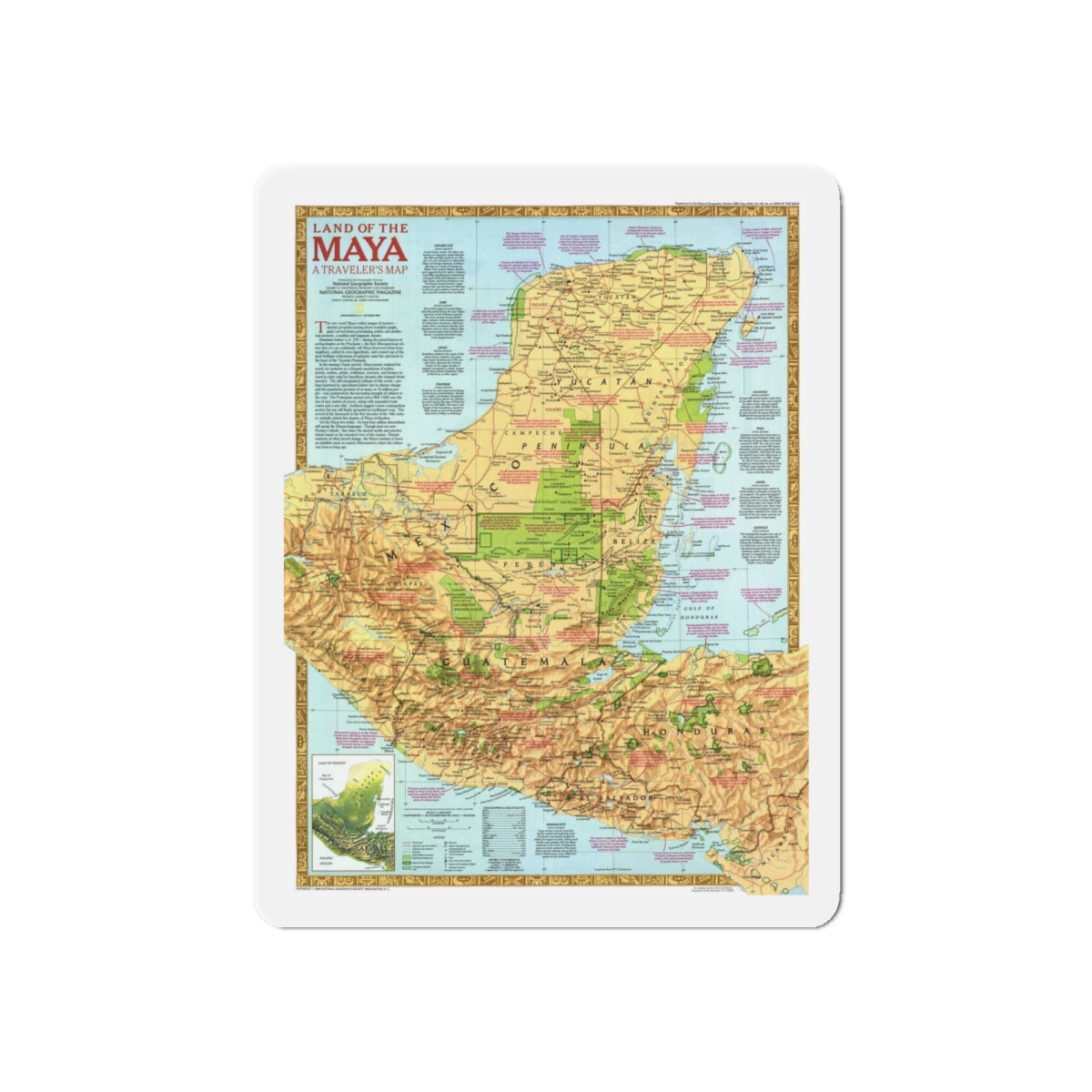 North America - Land of the Maya, A Traveller's Map (1990) (Map) Refrigerator Magnet-6 × 6"-The Sticker Space