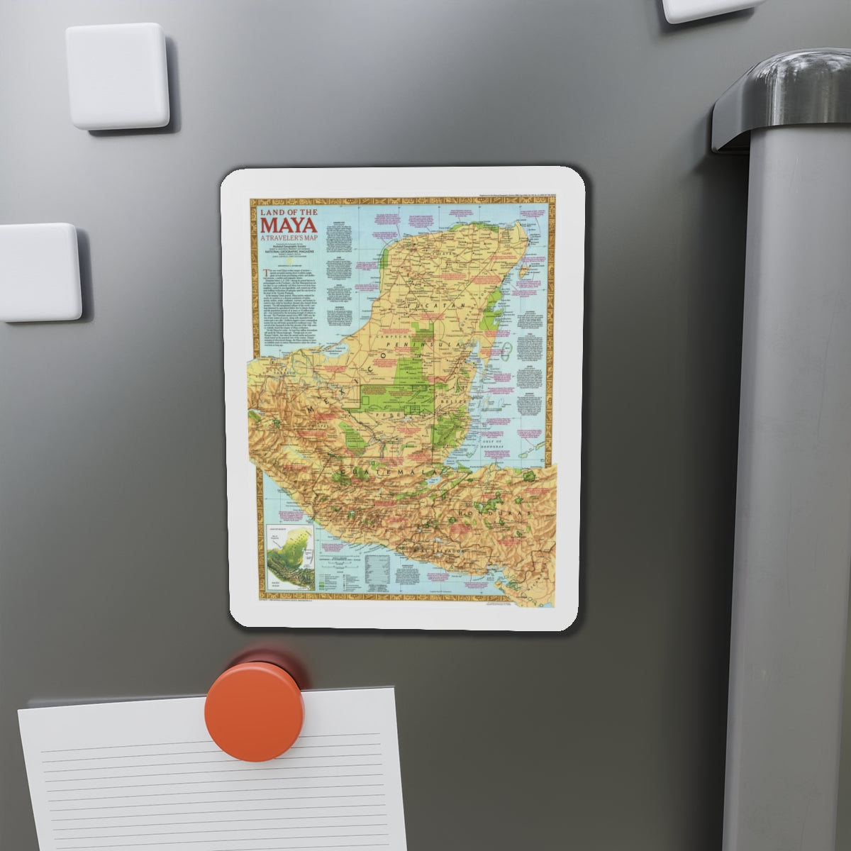 North America - Land of the Maya, A Traveller's Map (1990) (Map) Refrigerator Magnet-The Sticker Space