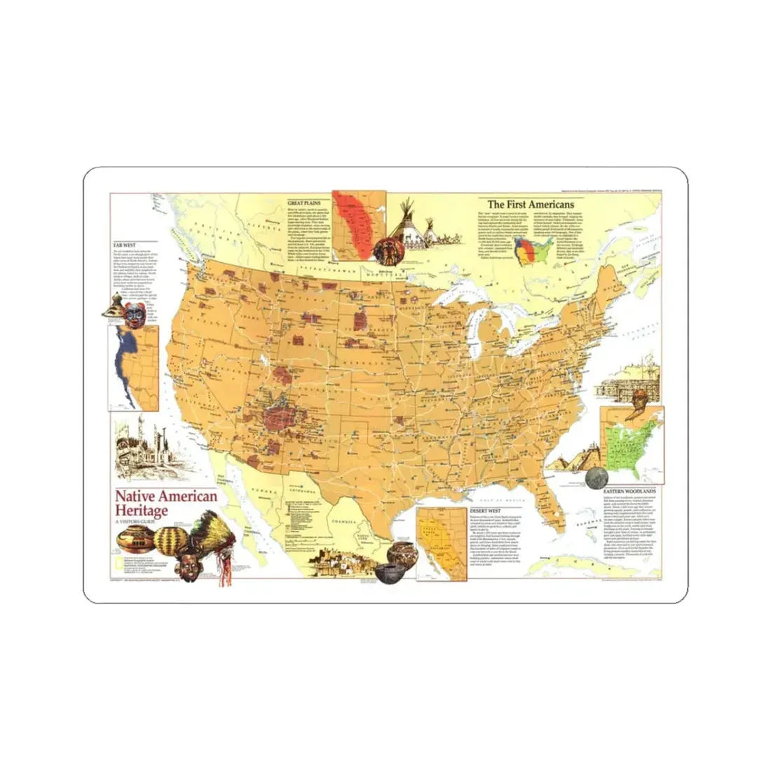 North America - Native American Heritage (1991) (Map) STICKER Vinyl Kiss-Cut Decal 3 Inch White - The Sticker Space