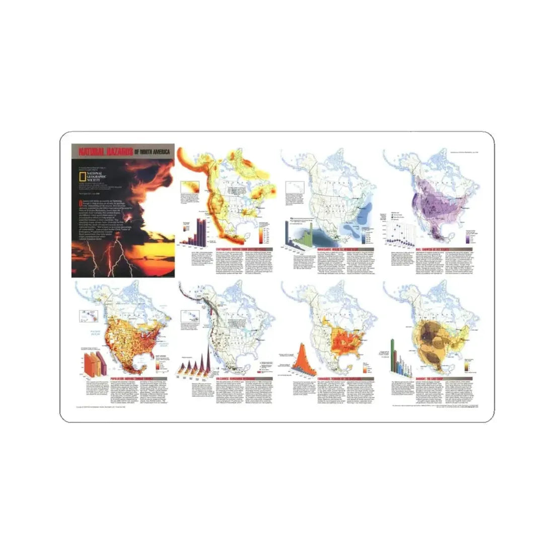 North America - Natural Hazards (1998) (Map) STICKER Vinyl Kiss-Cut Decal 6 Inch White - The Sticker Space