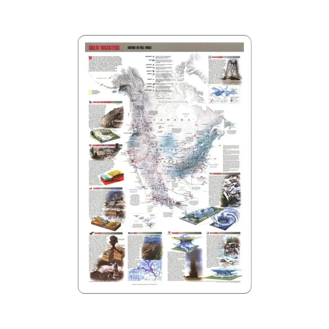 North America - Nature in Full Force (1998) (Map) STICKER Vinyl Kiss-Cut Decal 6 Inch White - The Sticker Space