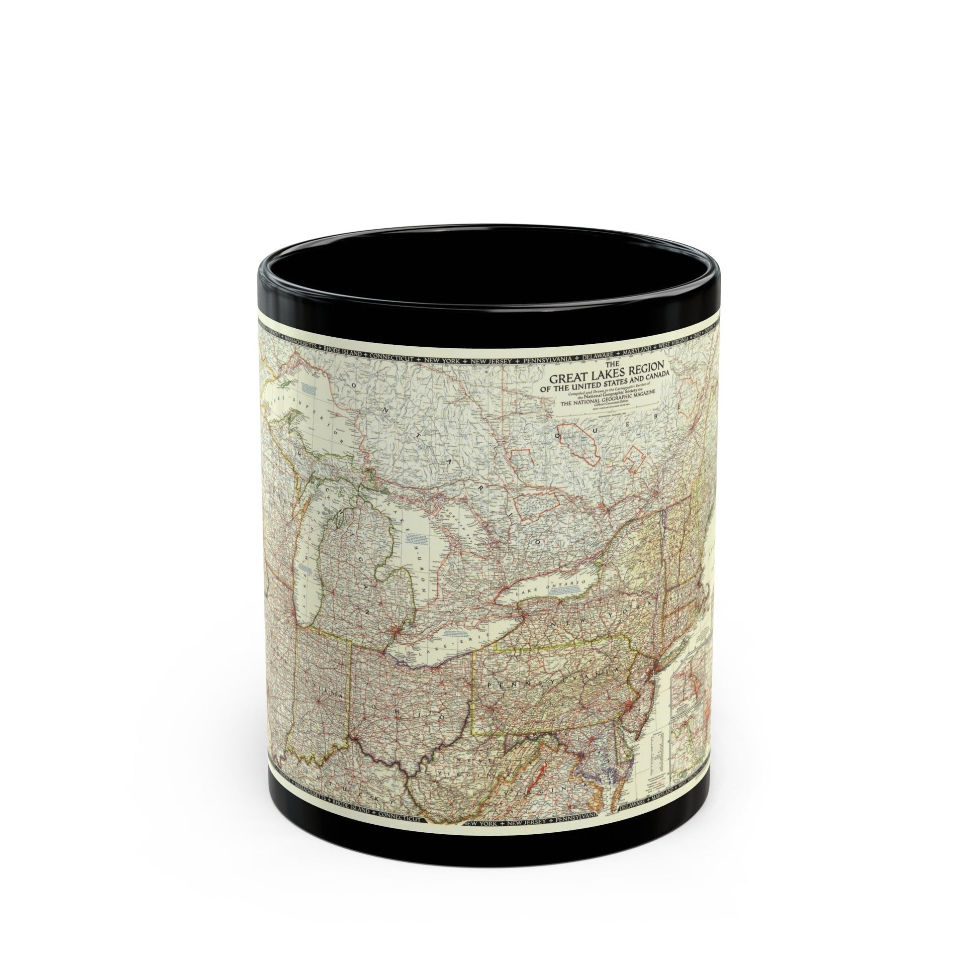 North America - The Great Lakes Region (1953) (Map) Black Coffee Mug-11oz-The Sticker Space