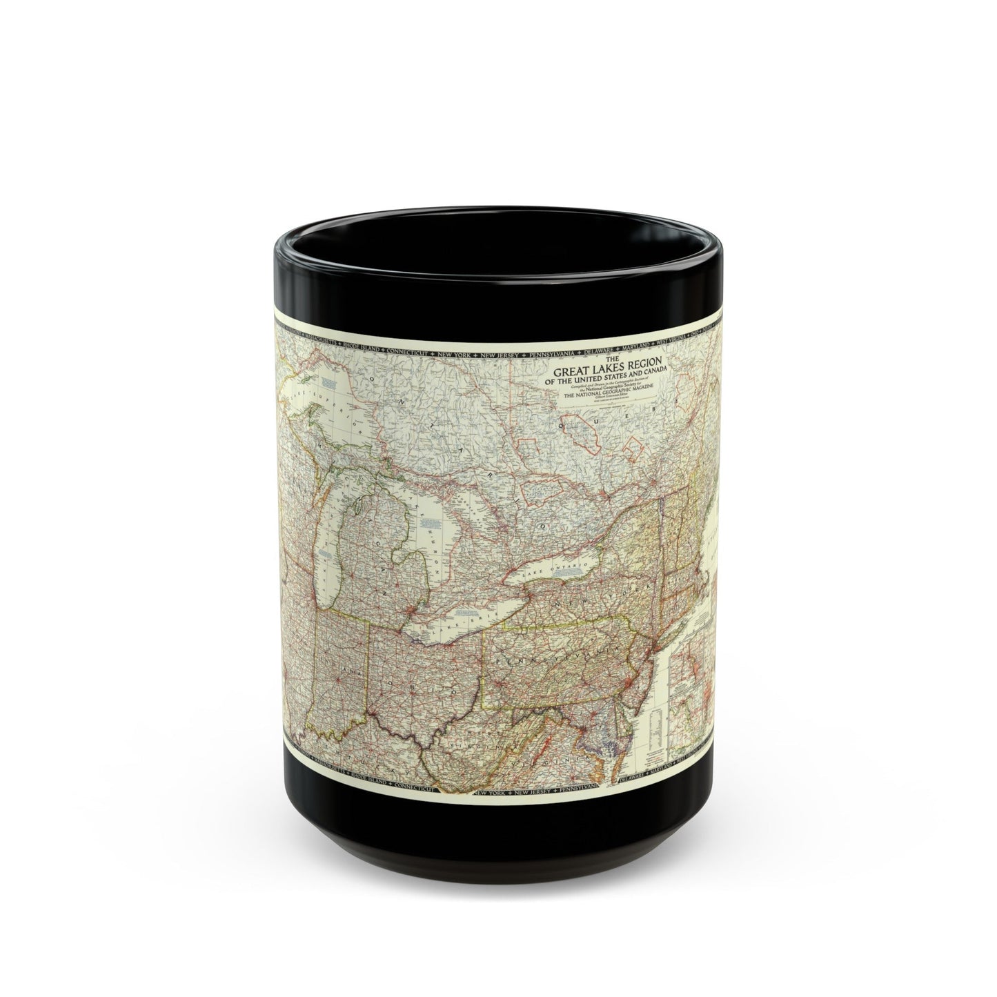 North America - The Great Lakes Region (1953) (Map) Black Coffee Mug-15oz-The Sticker Space