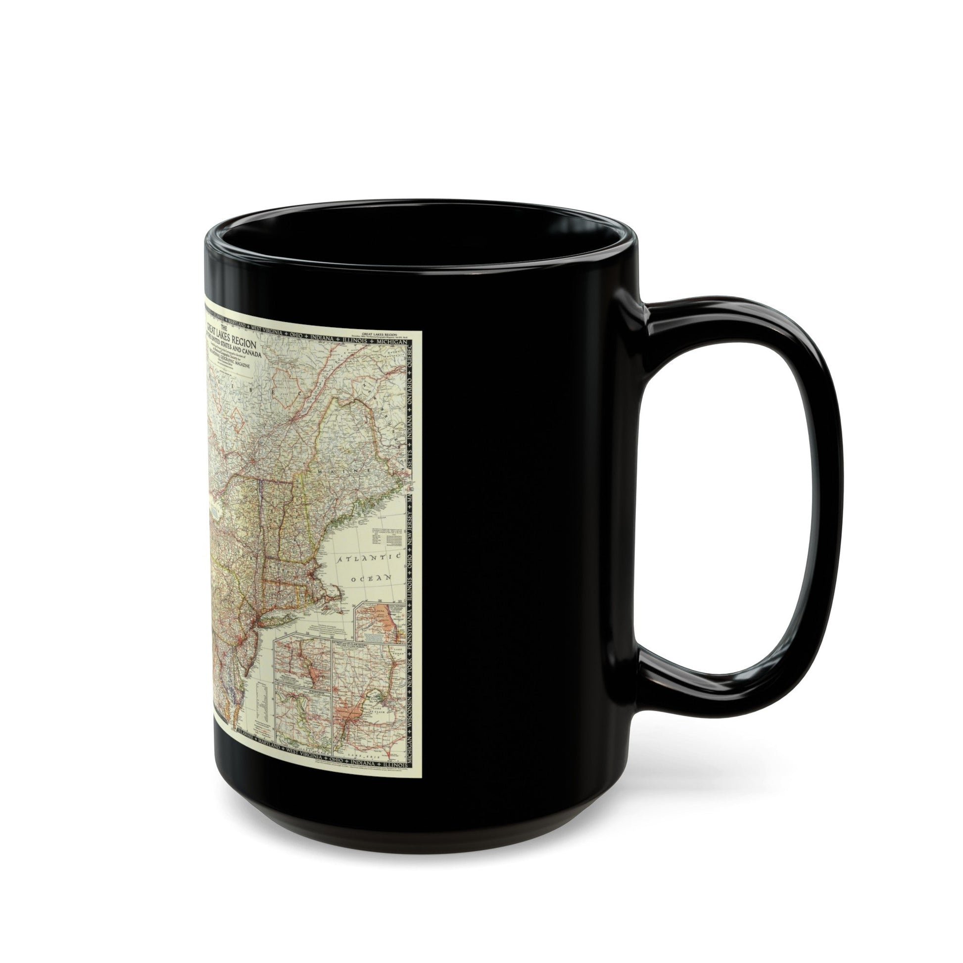 North America - The Great Lakes Region (1953) (Map) Black Coffee Mug-The Sticker Space