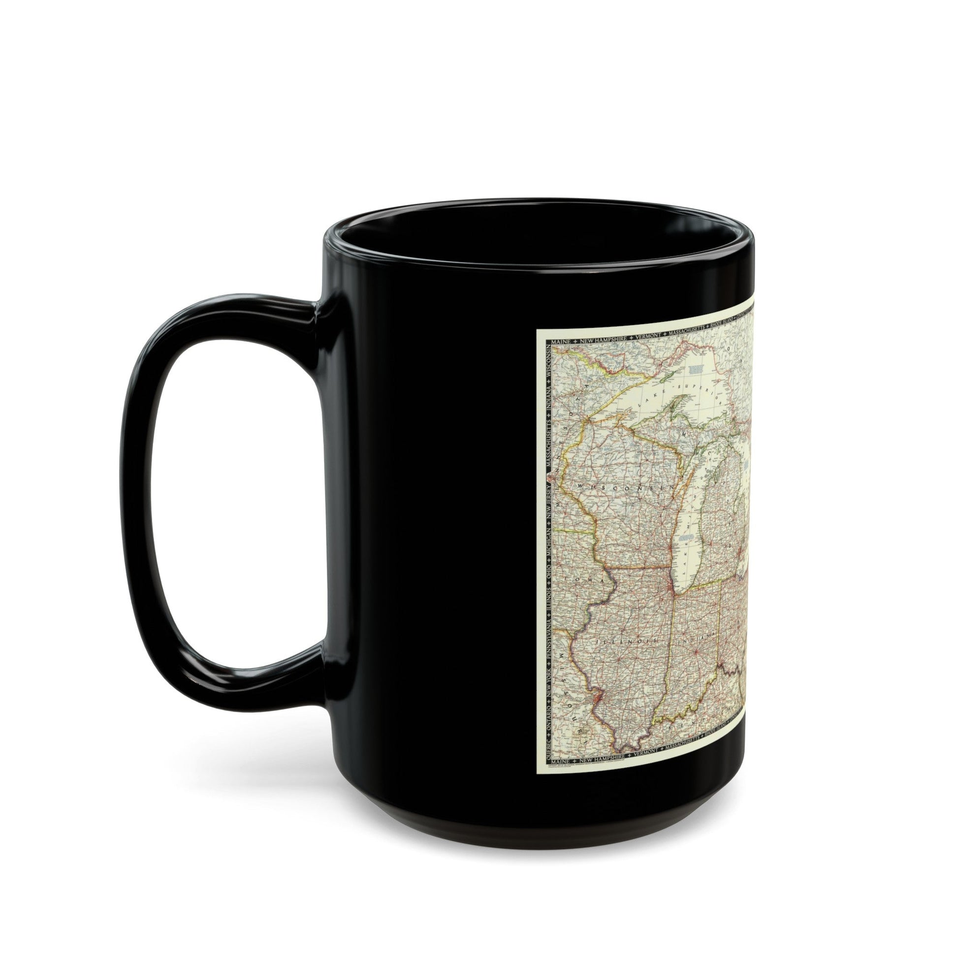 North America - The Great Lakes Region (1953) (Map) Black Coffee Mug-The Sticker Space