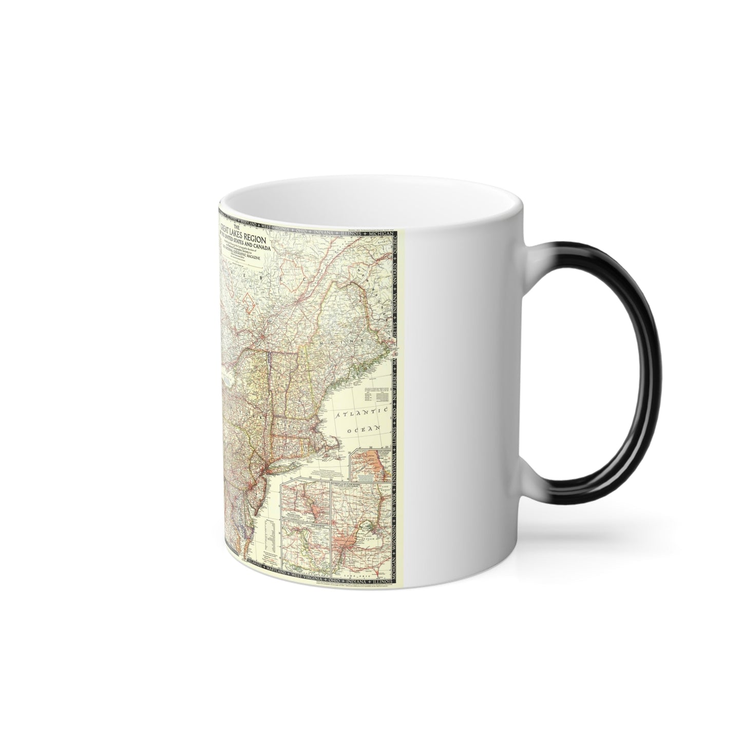 North America - The Great Lakes Region (1953) (Map) Color Changing Mug 11oz-11oz-The Sticker Space