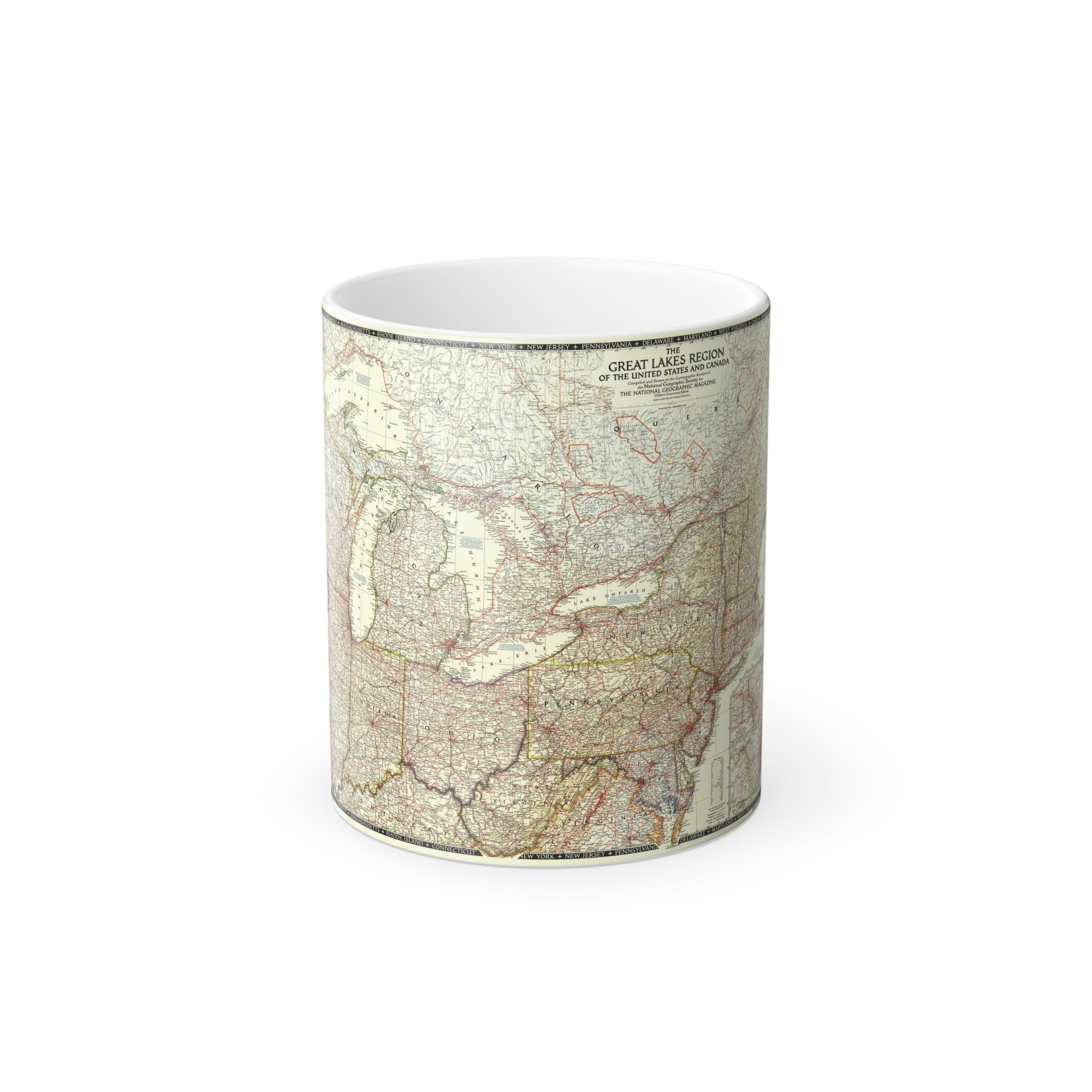 North America - The Great Lakes Region (1953) (Map) Color Changing Mug 11oz-11oz-The Sticker Space