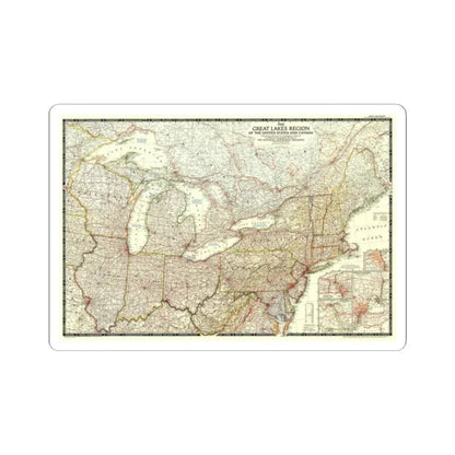 North America - The Great Lakes Region (1953) (Map) STICKER Vinyl Kiss-Cut Decal 2 Inch White - The Sticker Space
