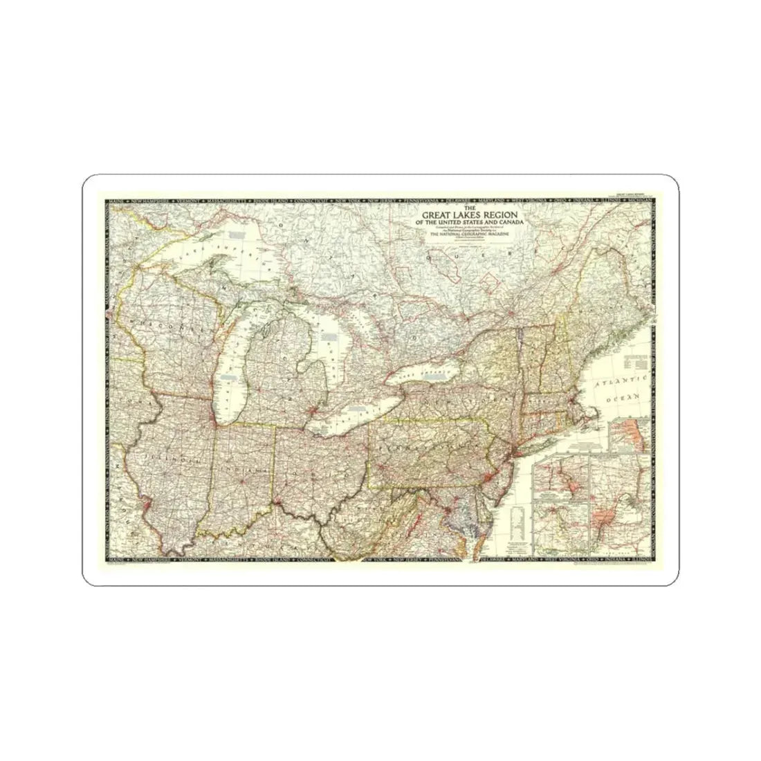 North America - The Great Lakes Region (1953) (Map) STICKER Vinyl Kiss-Cut Decal 3 Inch White - The Sticker Space