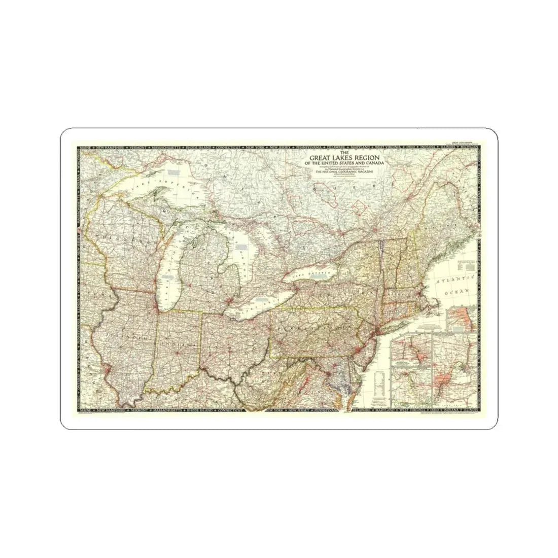 North America - The Great Lakes Region (1953) (Map) STICKER Vinyl Kiss-Cut Decal 6 Inch White - The Sticker Space