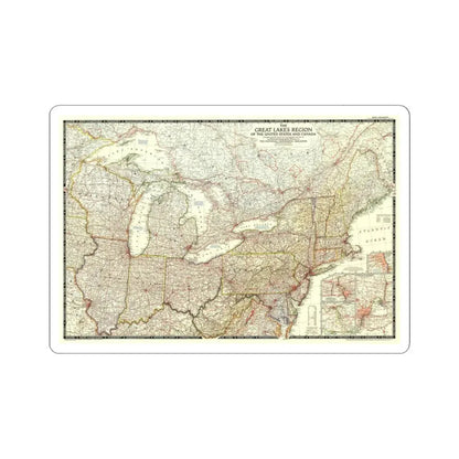 North America - The Great Lakes Region (1953) (Map) STICKER Vinyl Kiss-Cut Decal 6 Inch White - The Sticker Space