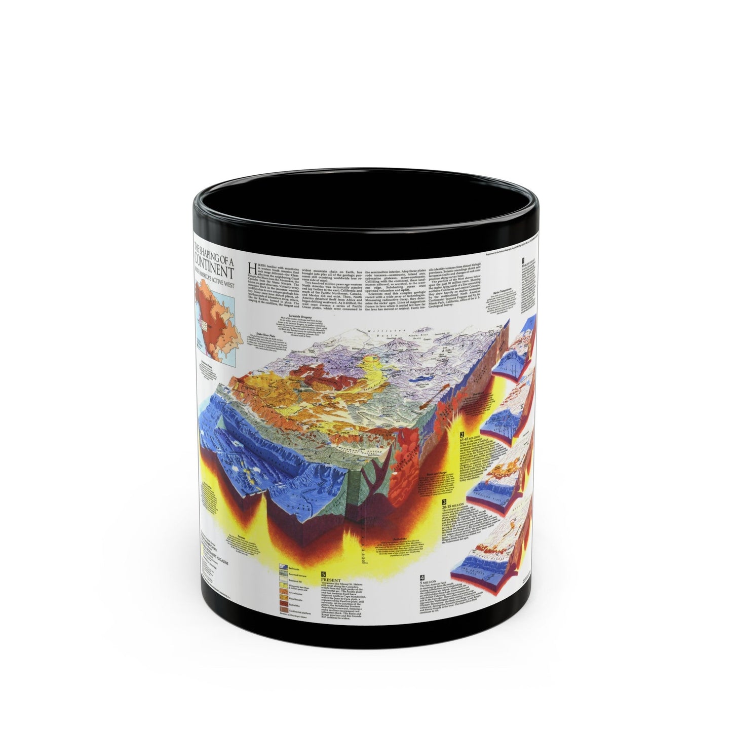 North America - The Shaping of a Continent (1985) (Map) Black Coffee Mug-11oz-The Sticker Space