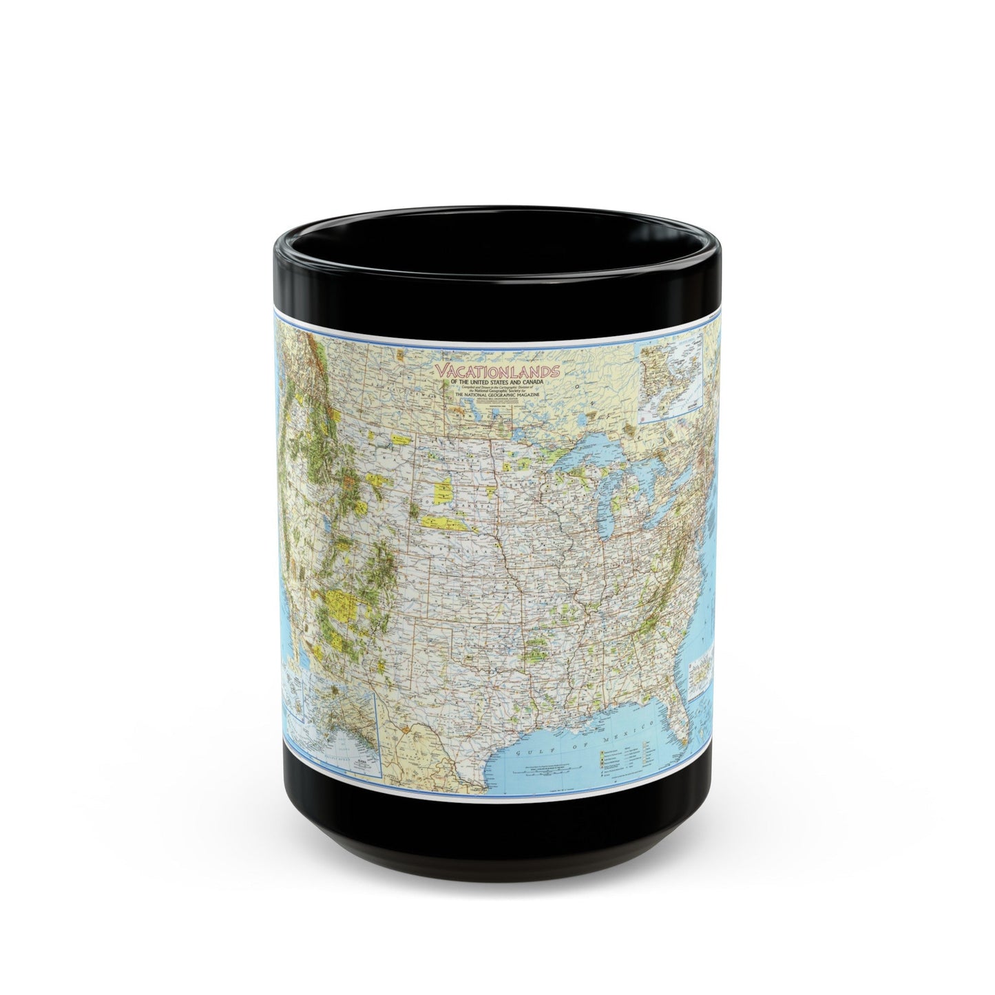 North America - Vacationlands (1966) (Map) Black Coffee Mug-15oz-The Sticker Space