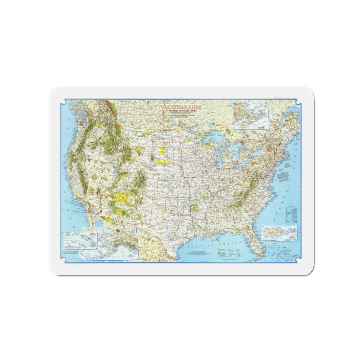 North America - Vacationlands (1966) (Map) Refrigerator Magnet-3" x 3"-The Sticker Space