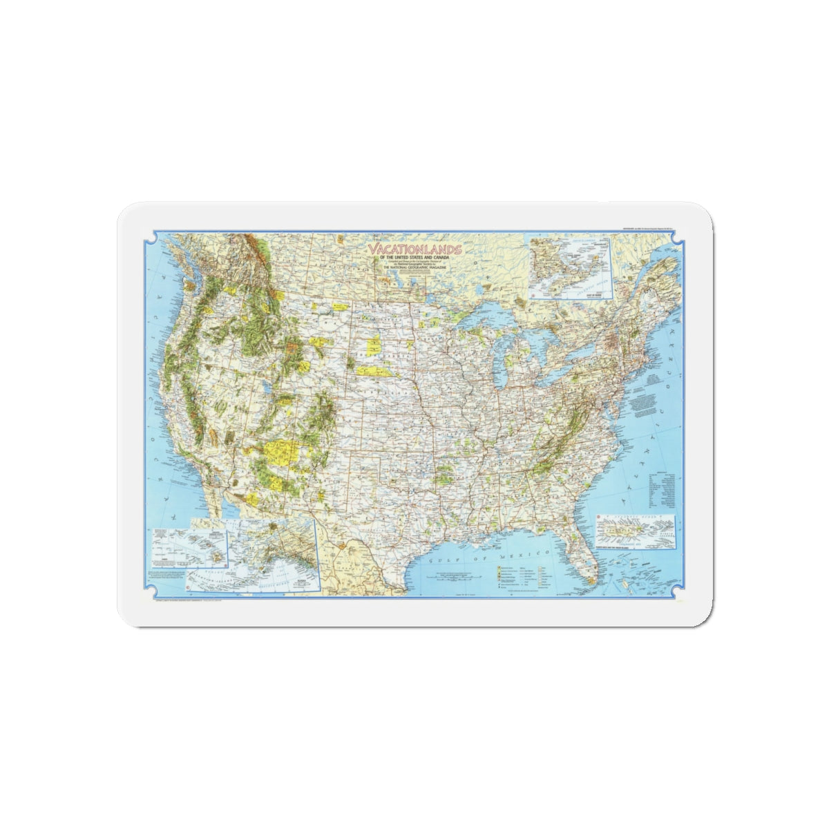 North America - Vacationlands (1966) (Map) Refrigerator Magnet-4" x 4"-The Sticker Space