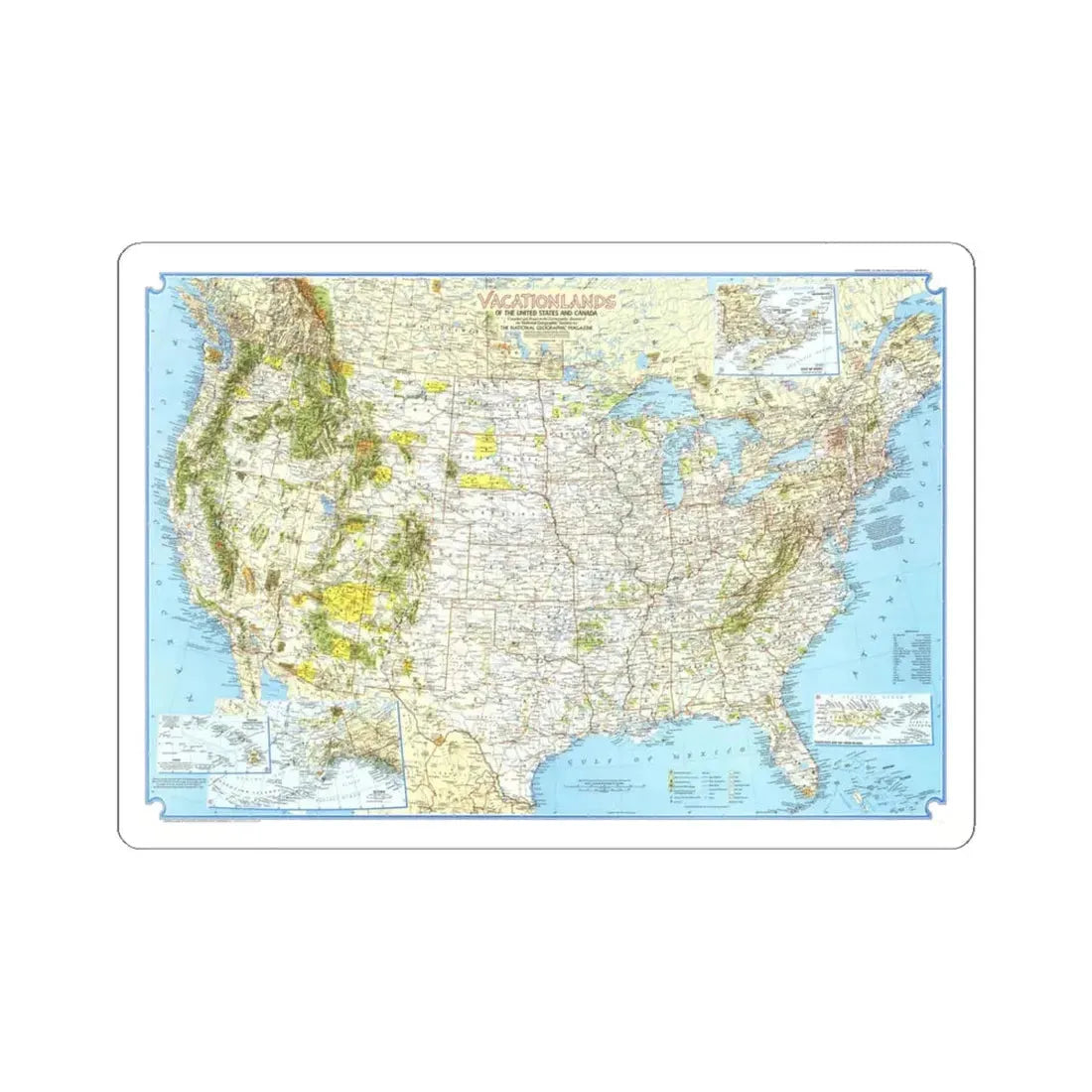 North America - Vacationlands (1966) (Map) STICKER Vinyl Kiss-Cut Decal 4 Inch White - The Sticker Space