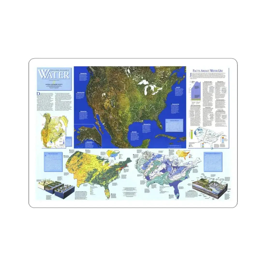 North America - Water- Precious Resource (1993) (Map) STICKER Vinyl Kiss-Cut Decal 3 Inch White - The Sticker Space