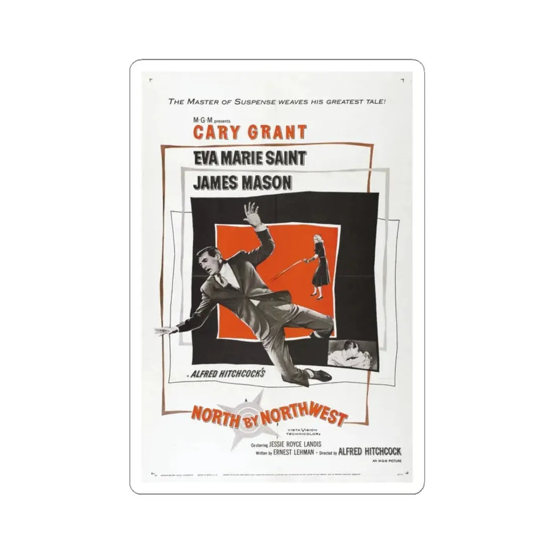 North by Northwest 1959 Movie Poster - STICKER Vinyl Kiss-Cut Decal 3 Inch White - The Sticker Space